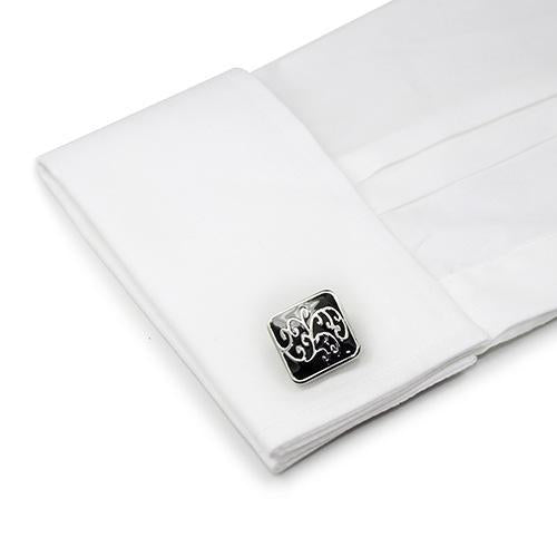 Black Floral On Square Cufflinks-Cufflinks-TheCuffShop-C00376-TheCuffShop.com.au