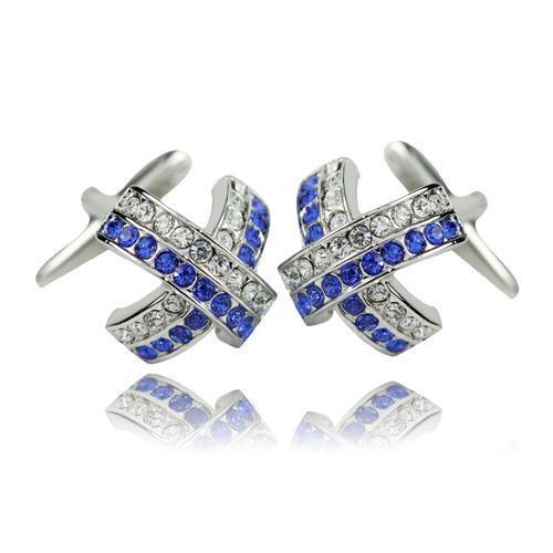 Blue And Clear Cross Curve Cufflinks-Cufflinks-TheCuffShop-C00935-TheCuffShop.com.au