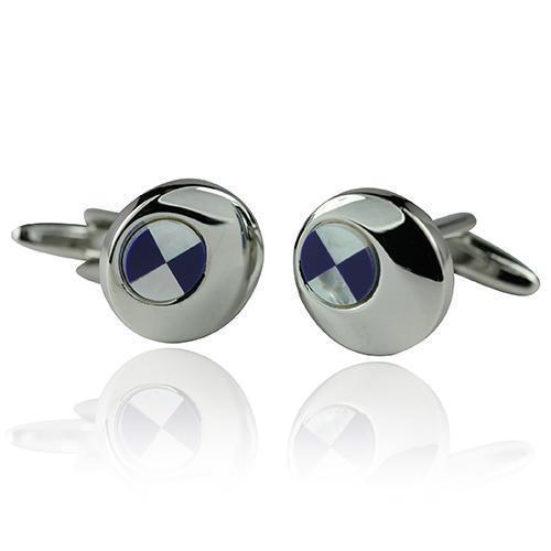 Blue And White Shell Circle On Silver Cufflinks-Cufflinks-TheCuffShop-C00491-TheCuffShop.com.au