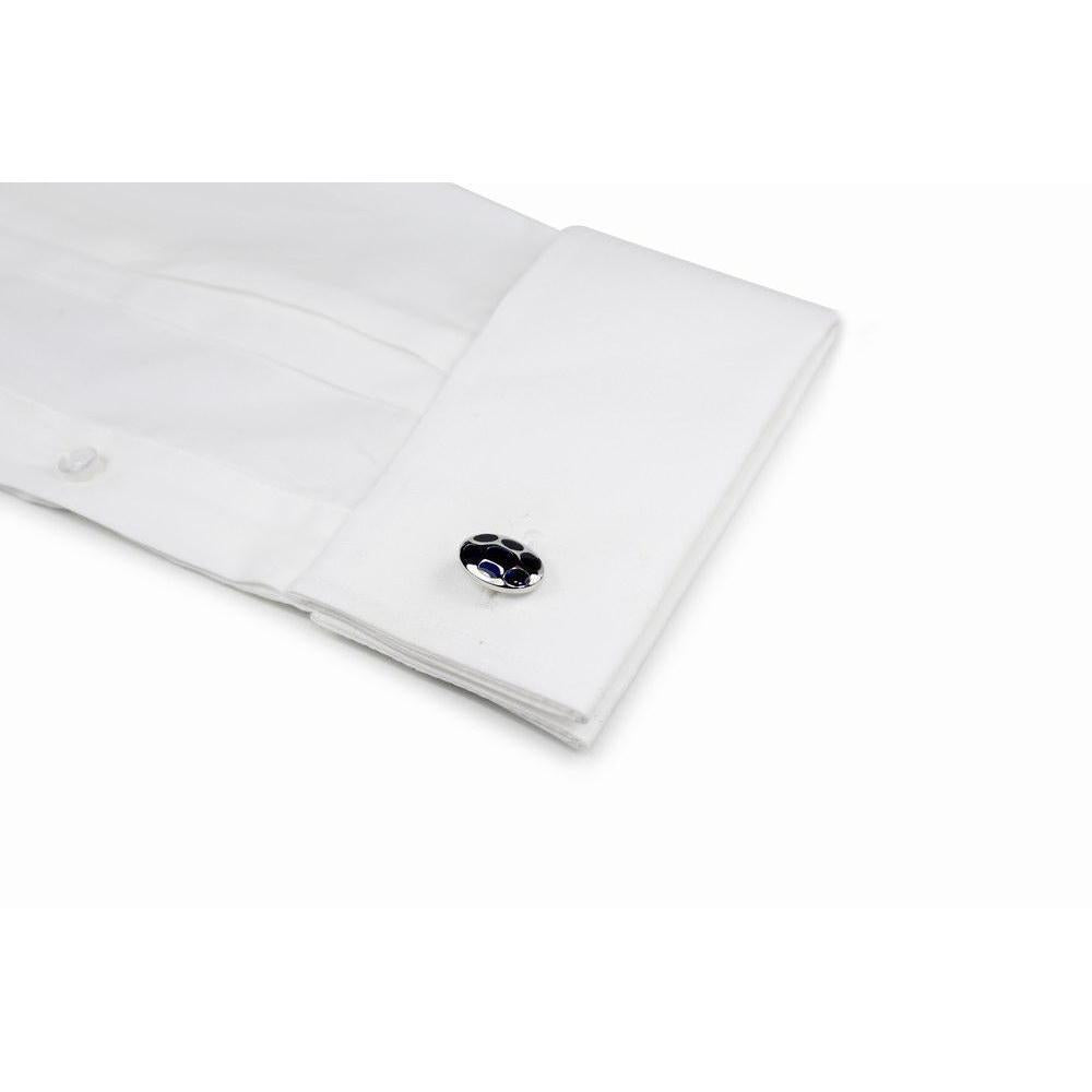 Blue On Silver Oval Cufflinks-Cufflinks-TheCuffShop-C00670-TheCuffShop.com.au