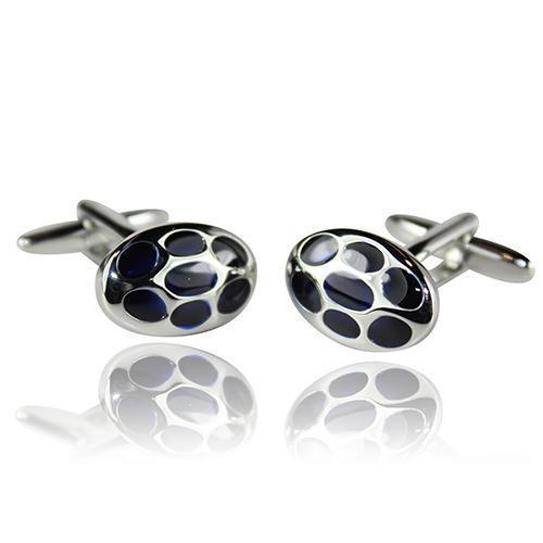 Blue On Silver Oval Cufflinks-Cufflinks-TheCuffShop-C00670-TheCuffShop.com.au