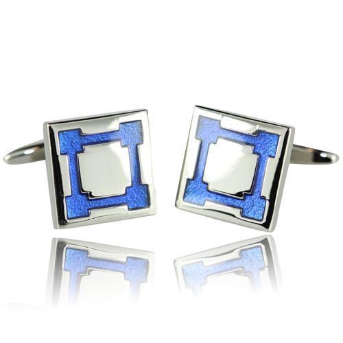 Blue Square On Silver Cufflinks-Cufflinks-TheCuffShop-C01192-TheCuffShop.com.au