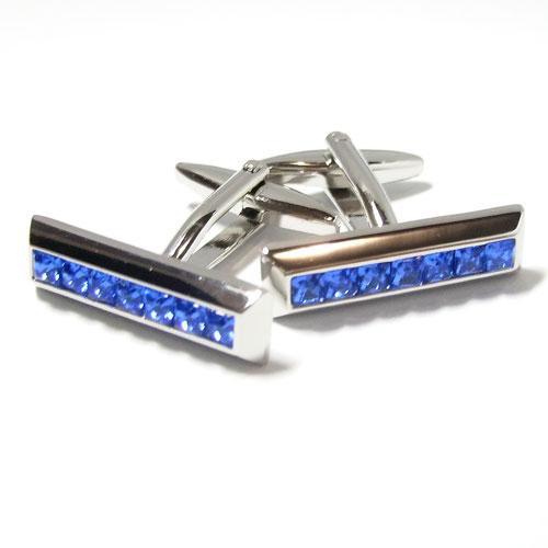Blue Swarkovski Thin Stripe Cufflinks-Cufflinks-TheCuffShop-C00603-TheCuffShop.com.au