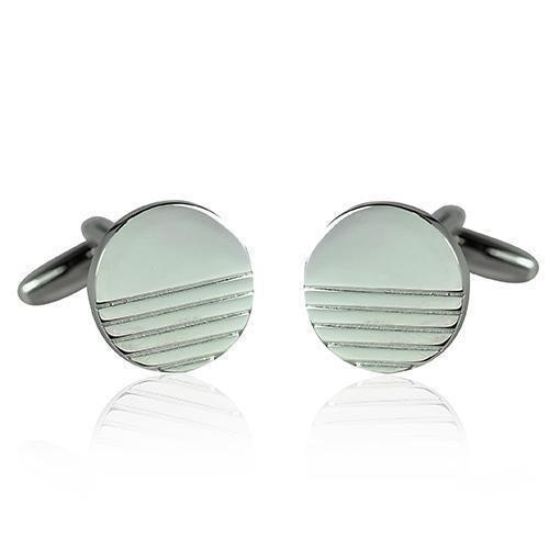 Half Etch Silver Circle Cufflinks-Cufflinks-TheCuffShop-C00533-TheCuffShop.com.au