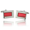Red On Silver Rectangle Cufflinks-Cufflinks-TheCuffShop-C01072-TheCuffShop.com.au