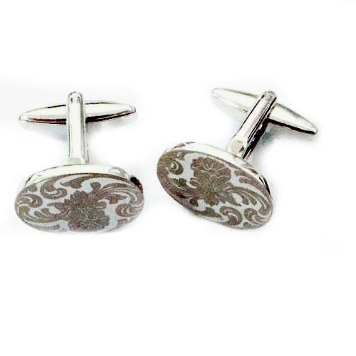 Silver Etched Oval Pattern Cufflinks-Cufflinks-TheCuffShop-C00246-TheCuffShop.com.au