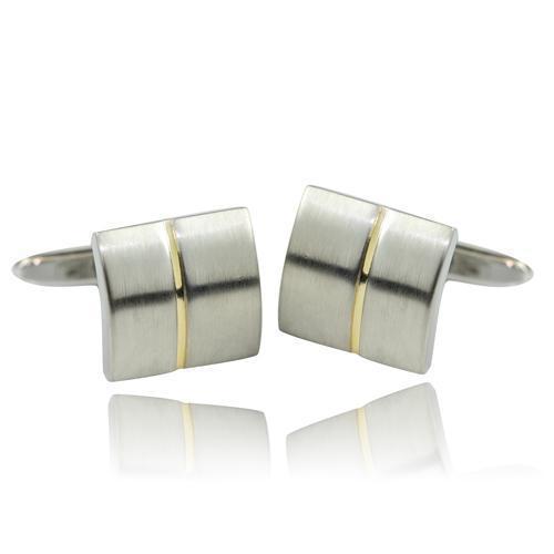 Silver With Gold Stripe Cufflinks-Cufflinks-TheCuffShop-C00944-TheCuffShop.com.au