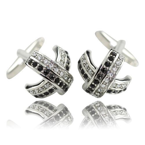 Black And Clear Cross Curve Cufflinks-Cufflinks-TheCuffShop-C00918-TheCuffShop.com.au