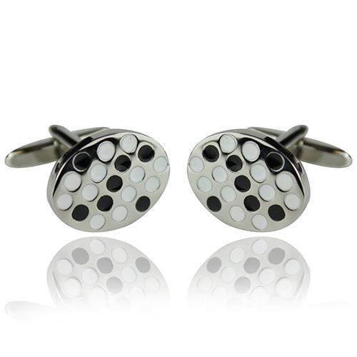 Black And White Oval Cufflinks-Cufflinks-TheCuffShop-C00727-TheCuffShop.com.au