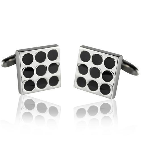 Black Dotted Silver Square Cufflinks-Cufflinks-TheCuffShop-C00572-TheCuffShop.com.au