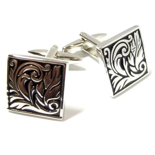 Black Floral Emblem Cufflinks-Cufflinks-TheCuffShop-C00602-TheCuffShop.com.au