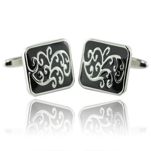 Black Floral On Square Cufflinks-Cufflinks-TheCuffShop-C00376-TheCuffShop.com.au