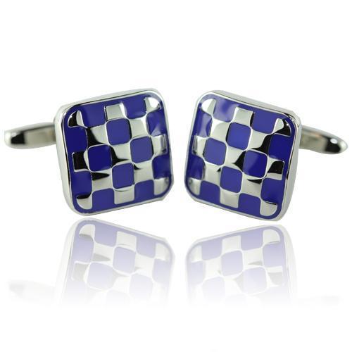 Blue And Silverr Check Cufflinks-Cufflinks-TheCuffShop-C00365-TheCuffShop.com.au