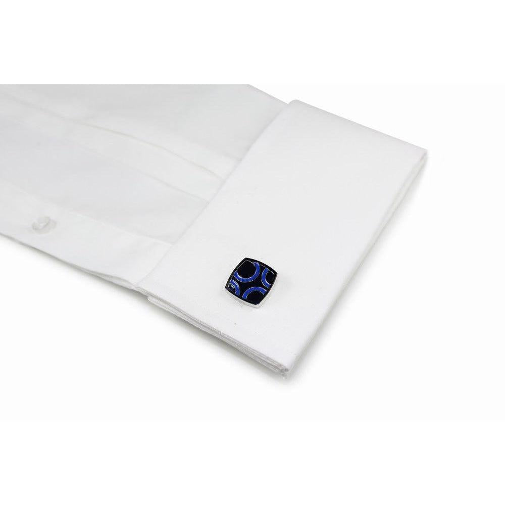 Blue On Silver Oval Cufflinks-Cufflinks-TheCuffShop-C00669-TheCuffShop.com.au
