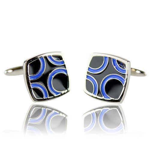 Blue On Silver Oval Cufflinks-Cufflinks-TheCuffShop-C00669-TheCuffShop.com.au