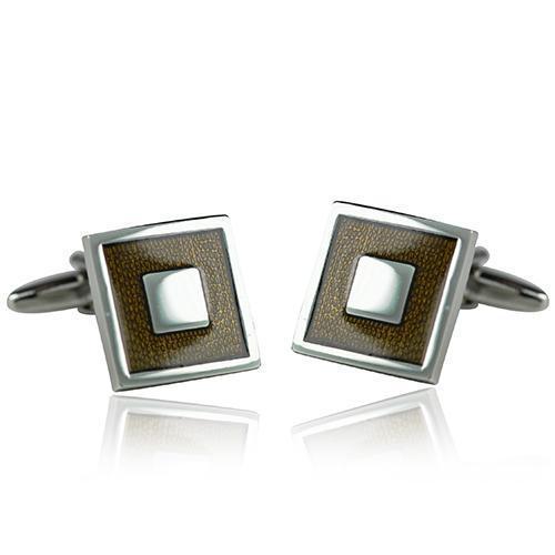 Brown And Silver Square Cufflinks-Cufflinks-TheCuffShop-C00422-TheCuffShop.com.au