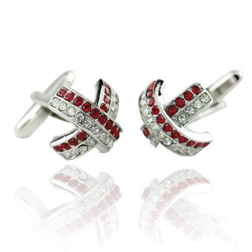 Red And Clear Cross Curve Cufflinks-Cufflinks-TheCuffShop-C00917-TheCuffShop.com.au