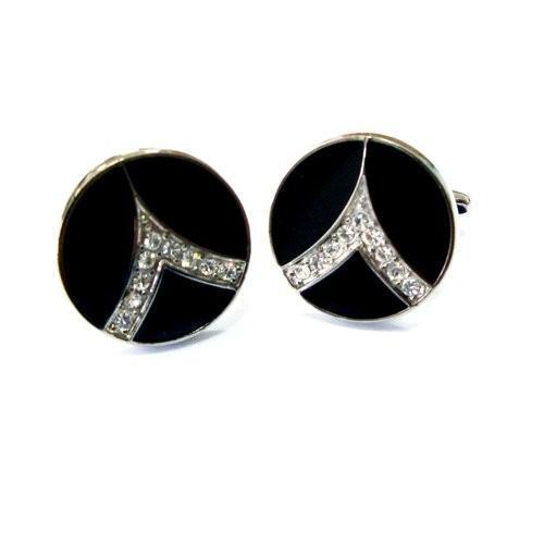 Silver Stone On Black Circle Cufflinks-Cufflinks-TheCuffShop-C00331-TheCuffShop.com.au